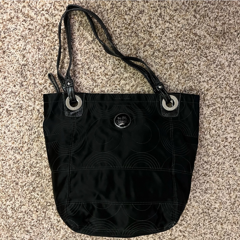 Black Coach Alex Signature Sateen Tote Bag